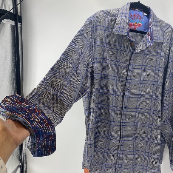 Robert Graham bold print button down purple black - Picture 5 of 8